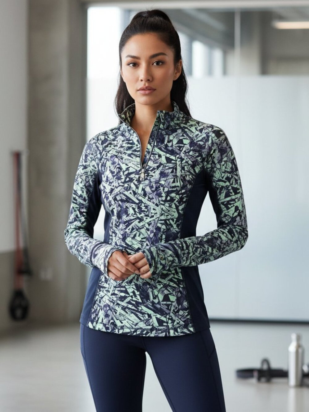 Tek Gear XS Top 1/4‎ Zip Long Sleeve Blue Green Active Athletic Athleisure